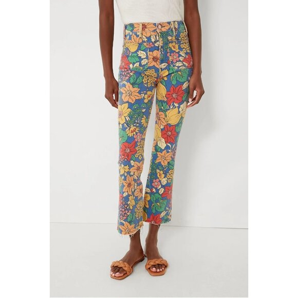 NWT Mother Hustler Patch Pocket Ankle Fray in Fresh Blooms Floral Crop Jeans 29 - Picture 1 of 16